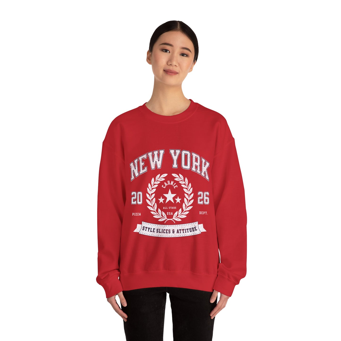 New York Crewneck Sweatshirt – 'Style, Slices & Attitude' Vintage Crest Pullover