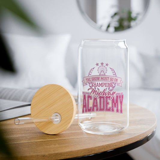 'Midway Academy' 16oz Clear Glass Tumbler with Bamboo Lid & Straw