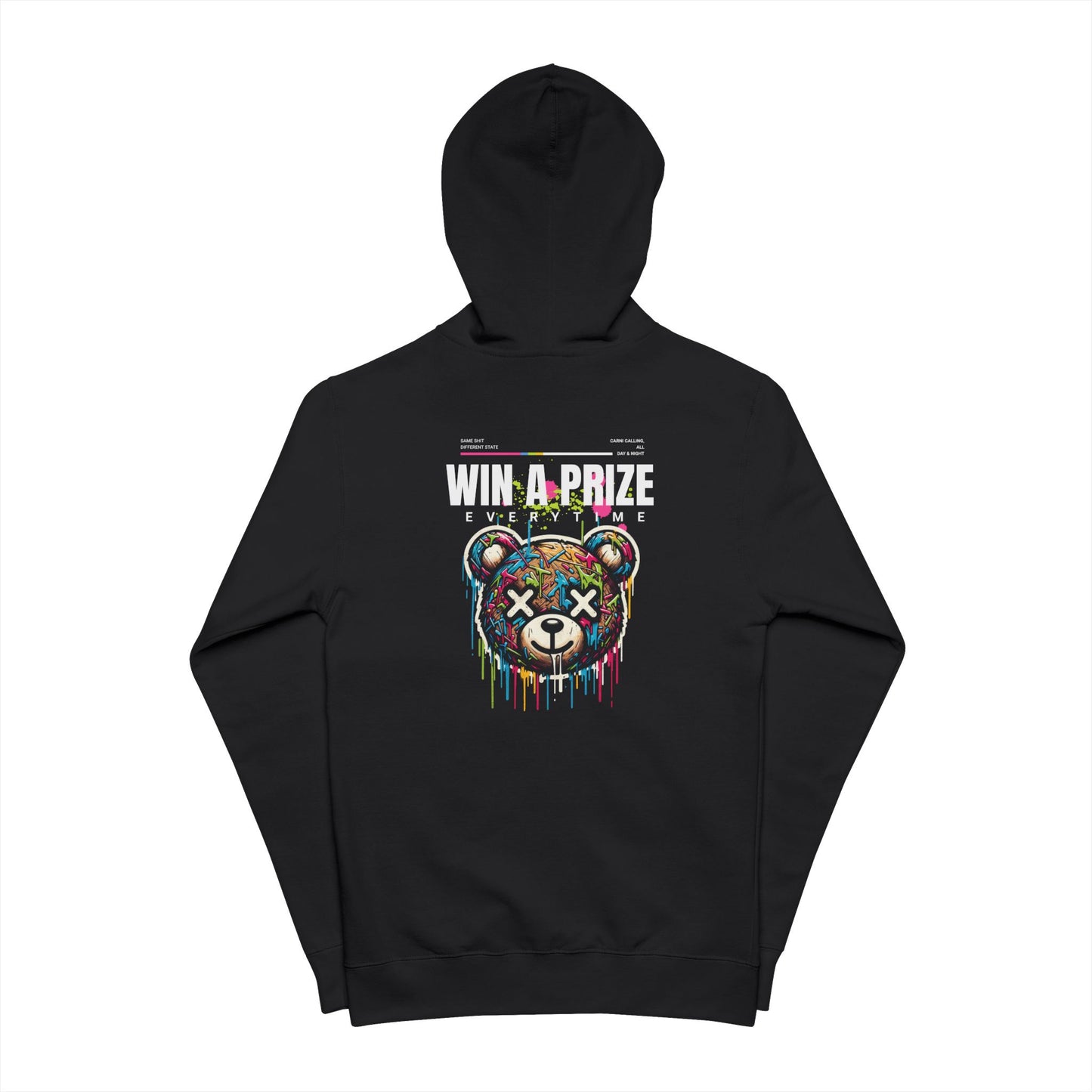 Win A Prize Teddy Bear Zip-Up Hoodie — Colorful Drip Graphic Hoodie