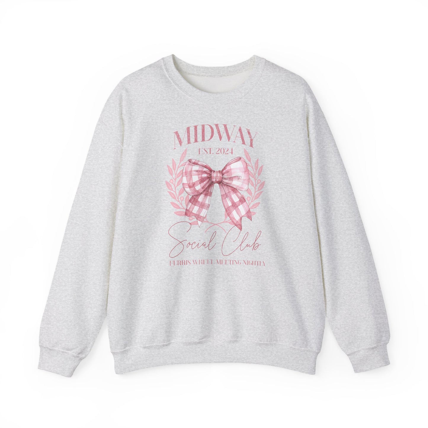 Crewneck Sweatshirt — Midway Est. 2024 Pink Gingham Bow Floral Design