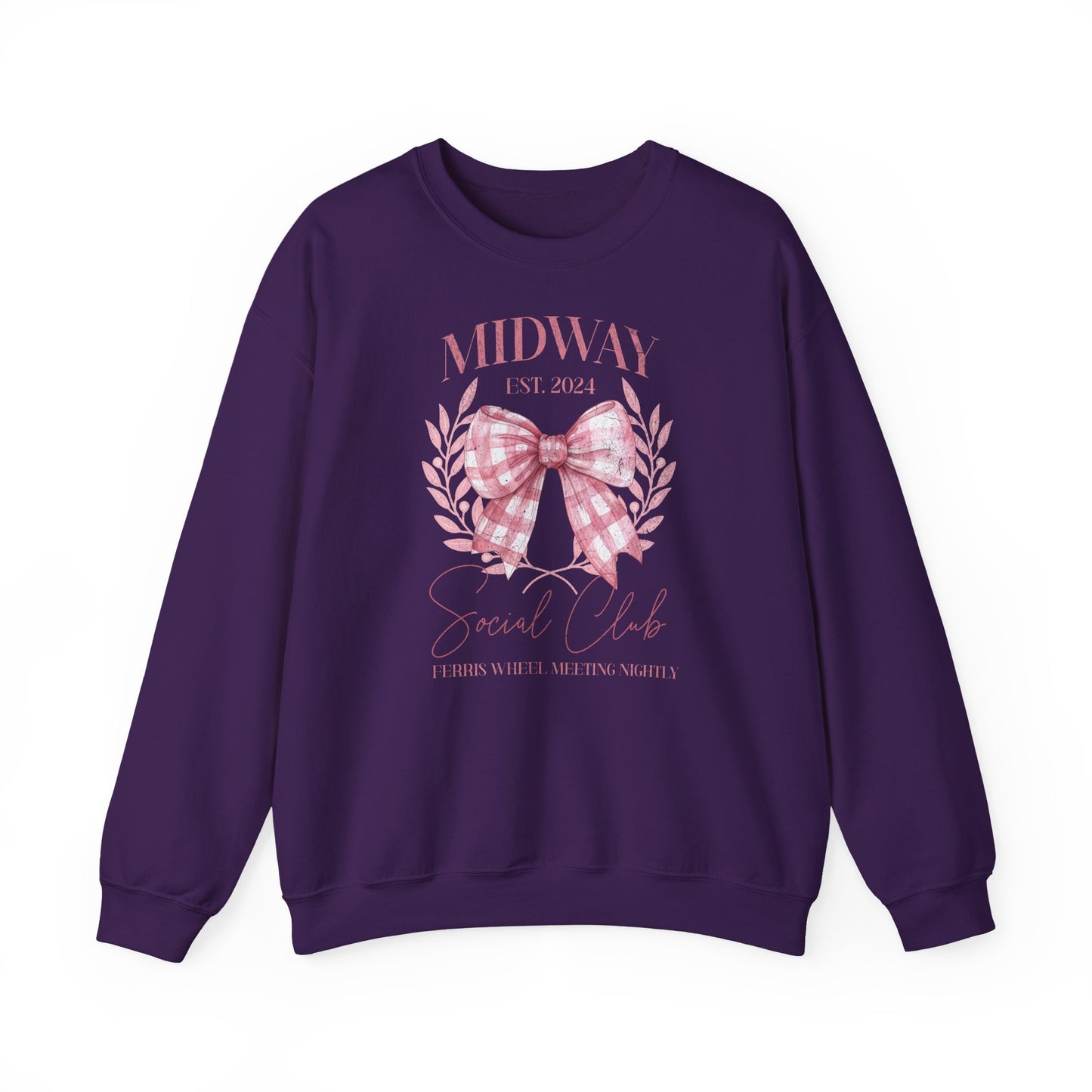 Crewneck Sweatshirt — Midway Est. 2024 Pink Gingham Bow Floral Design