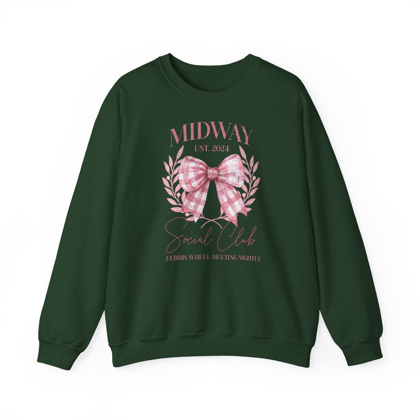 Crewneck Sweatshirt — Midway Est. 2024 Pink Gingham Bow Floral Design