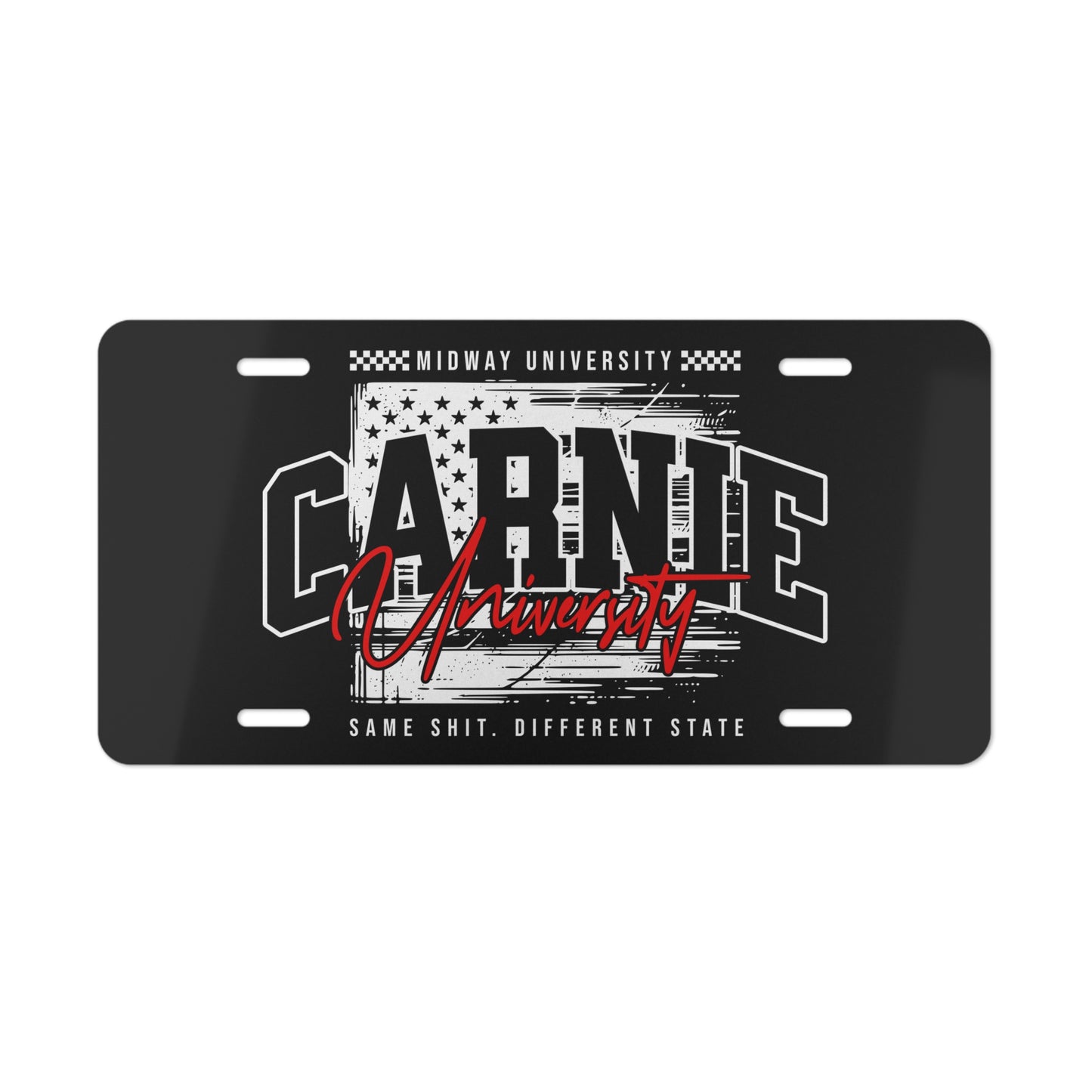 Carnie University Vanity Plate | Metal License Plate, Retro American Flag