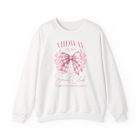 Crewneck Sweatshirt — Midway Est. 2024 Pink Gingham Bow Floral Design