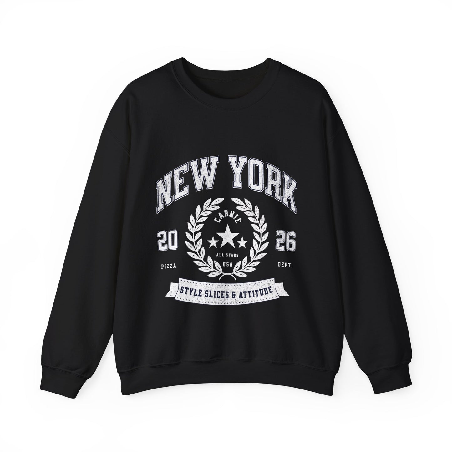New York Crewneck Sweatshirt – 'Style, Slices & Attitude' Vintage Crest Pullover