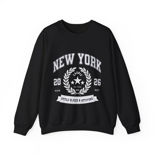 New York Crewneck Sweatshirt – 'Style, Slices & Attitude' Vintage Crest Pullover