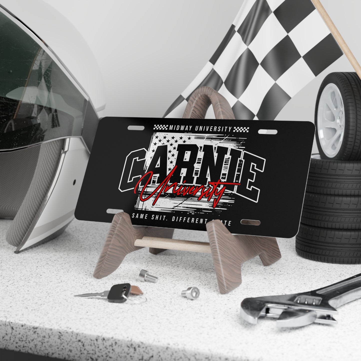 Carnie University Vanity Plate | Metal License Plate, Retro American Flag