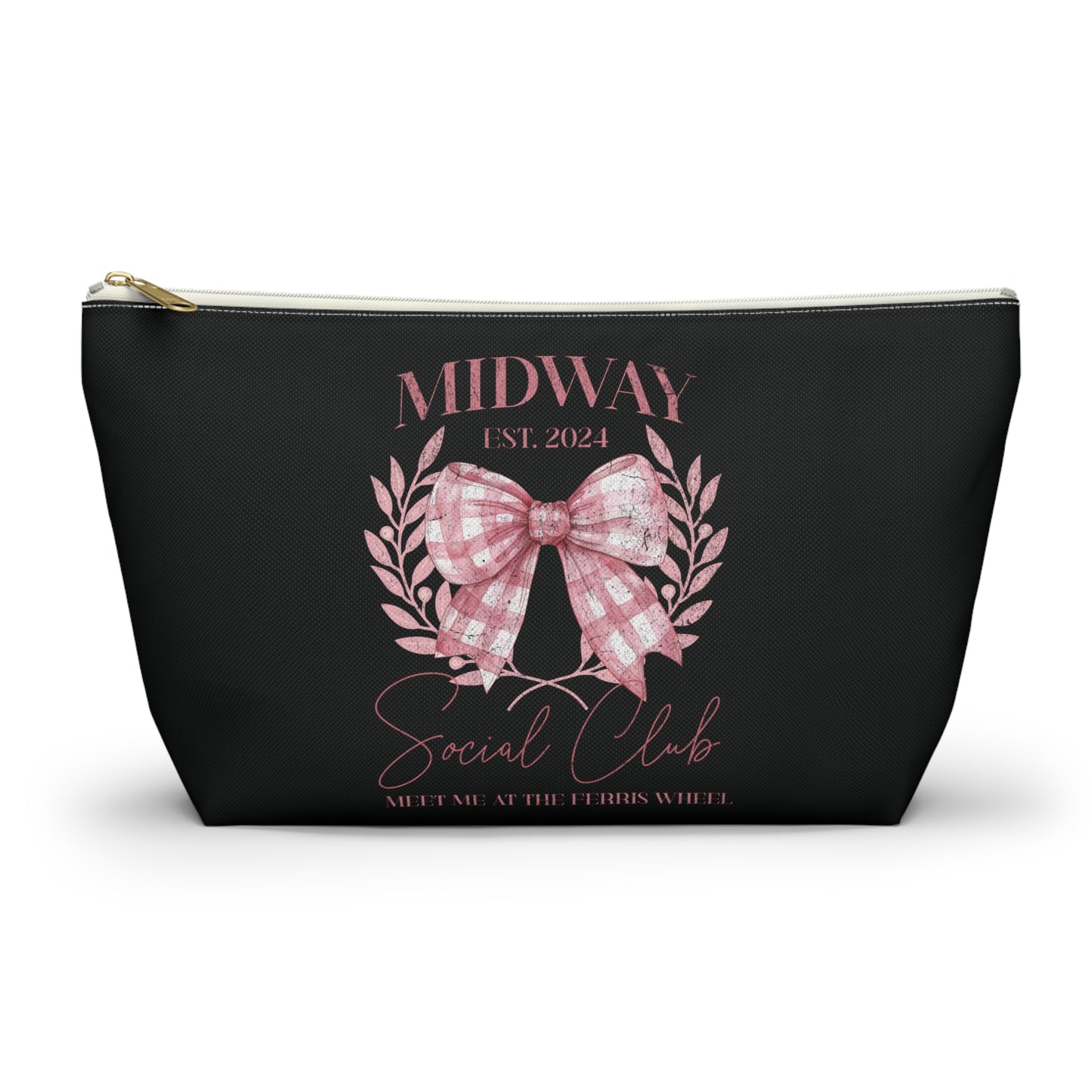 Midway Social Club | CARNI | Fair |Pink Gingham Bow Wreath Accessory Pouch | T-Bottom Cosmetic Bag