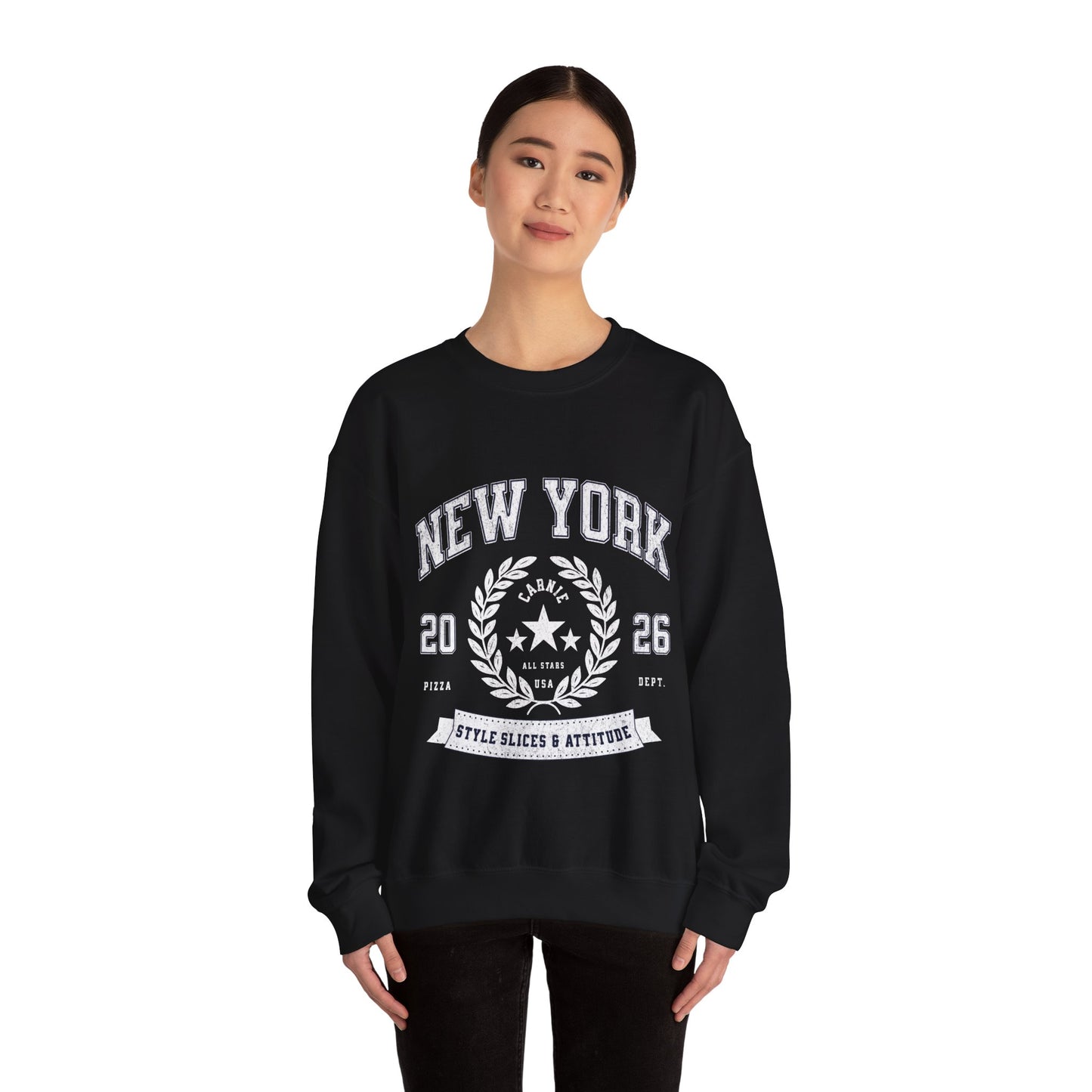 New York Crewneck Sweatshirt – 'Style, Slices & Attitude' Vintage Crest Pullover