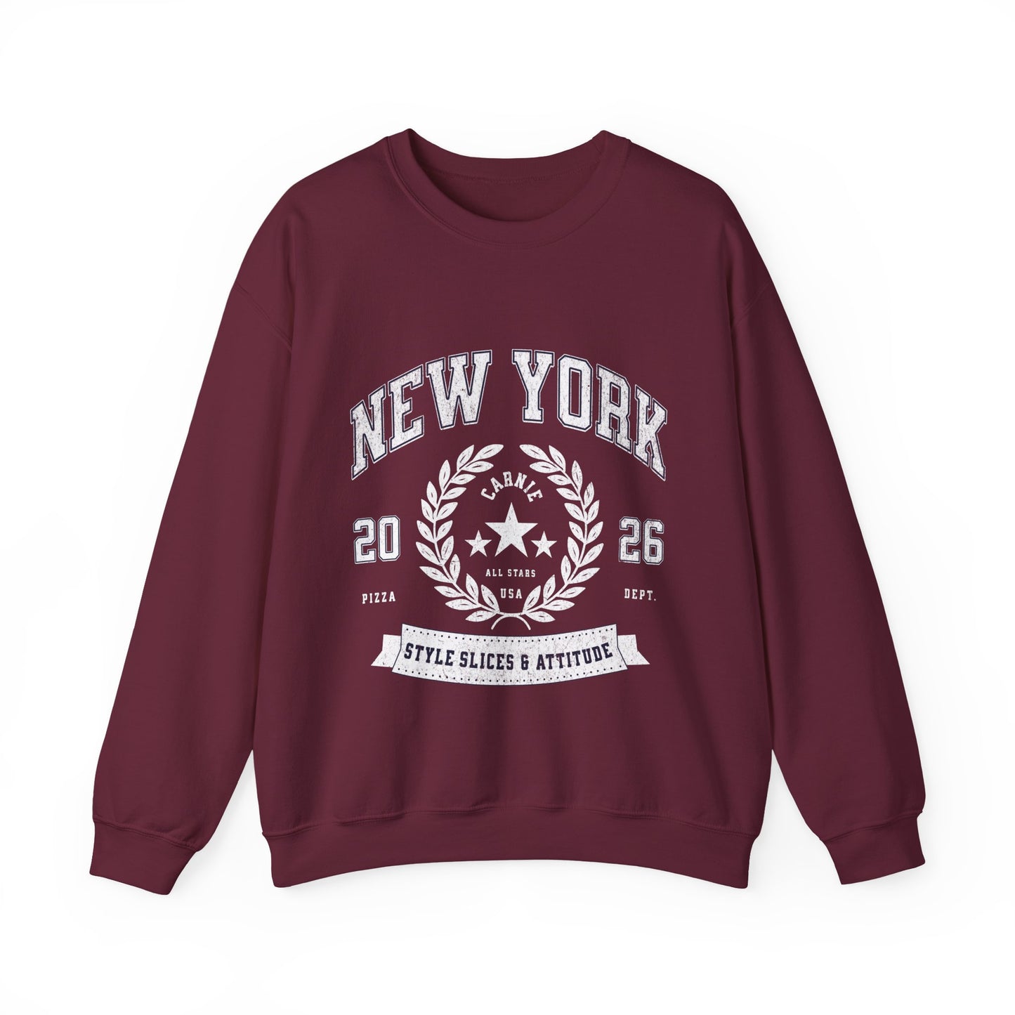 New York Crewneck Sweatshirt – 'Style, Slices & Attitude' Vintage Crest Pullover