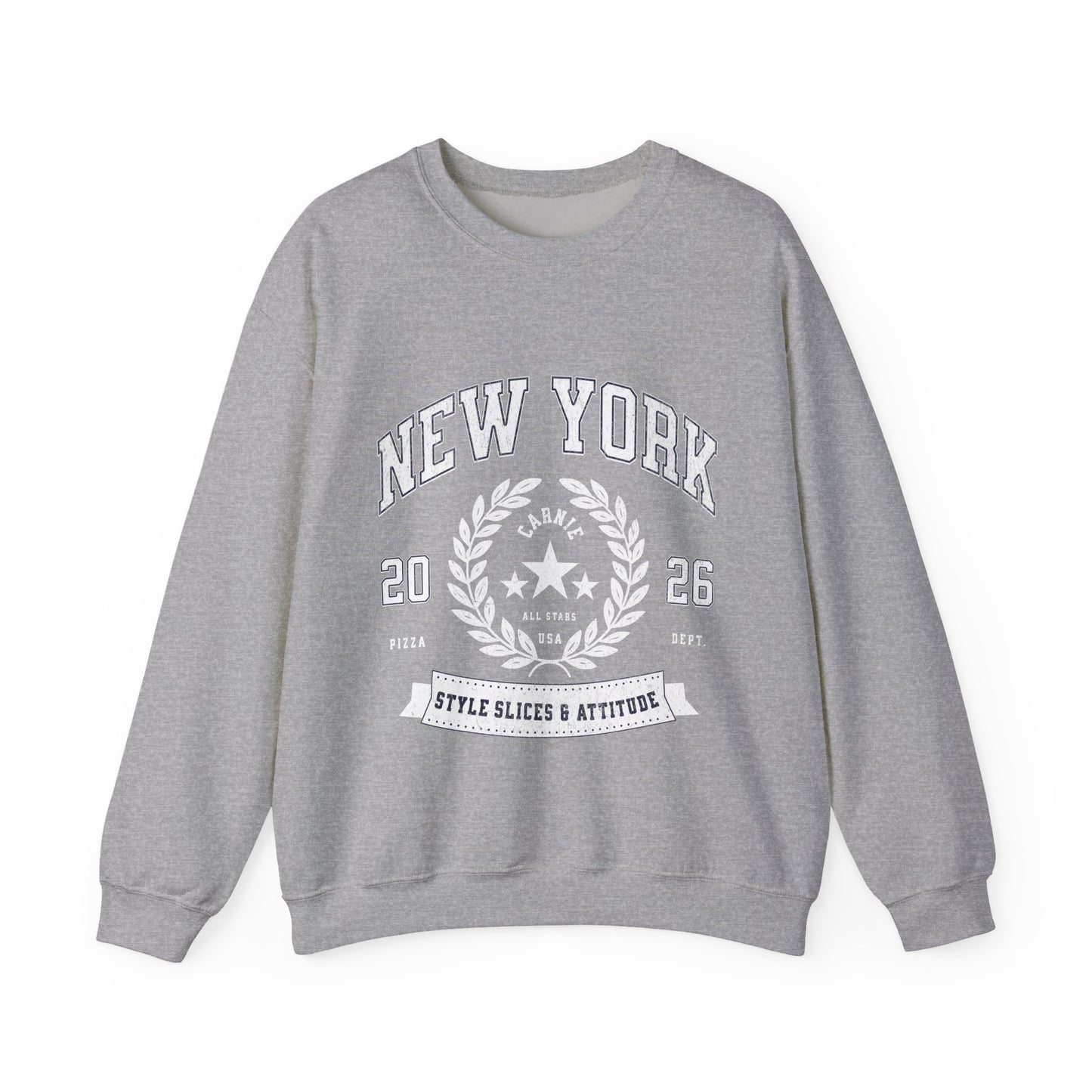New York Crewneck Sweatshirt – 'Style, Slices & Attitude' Vintage Crest Pullover