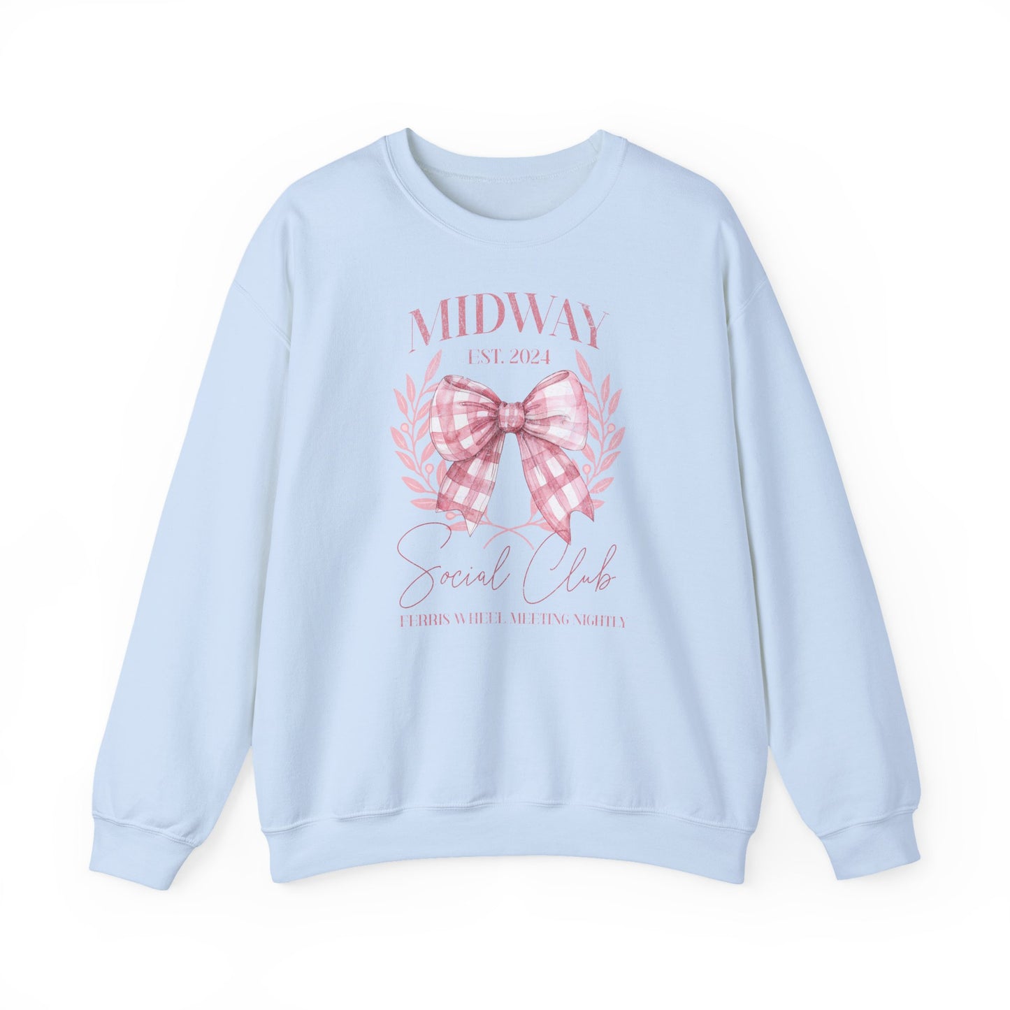 Crewneck Sweatshirt — Midway Est. 2024 Pink Gingham Bow Floral Design