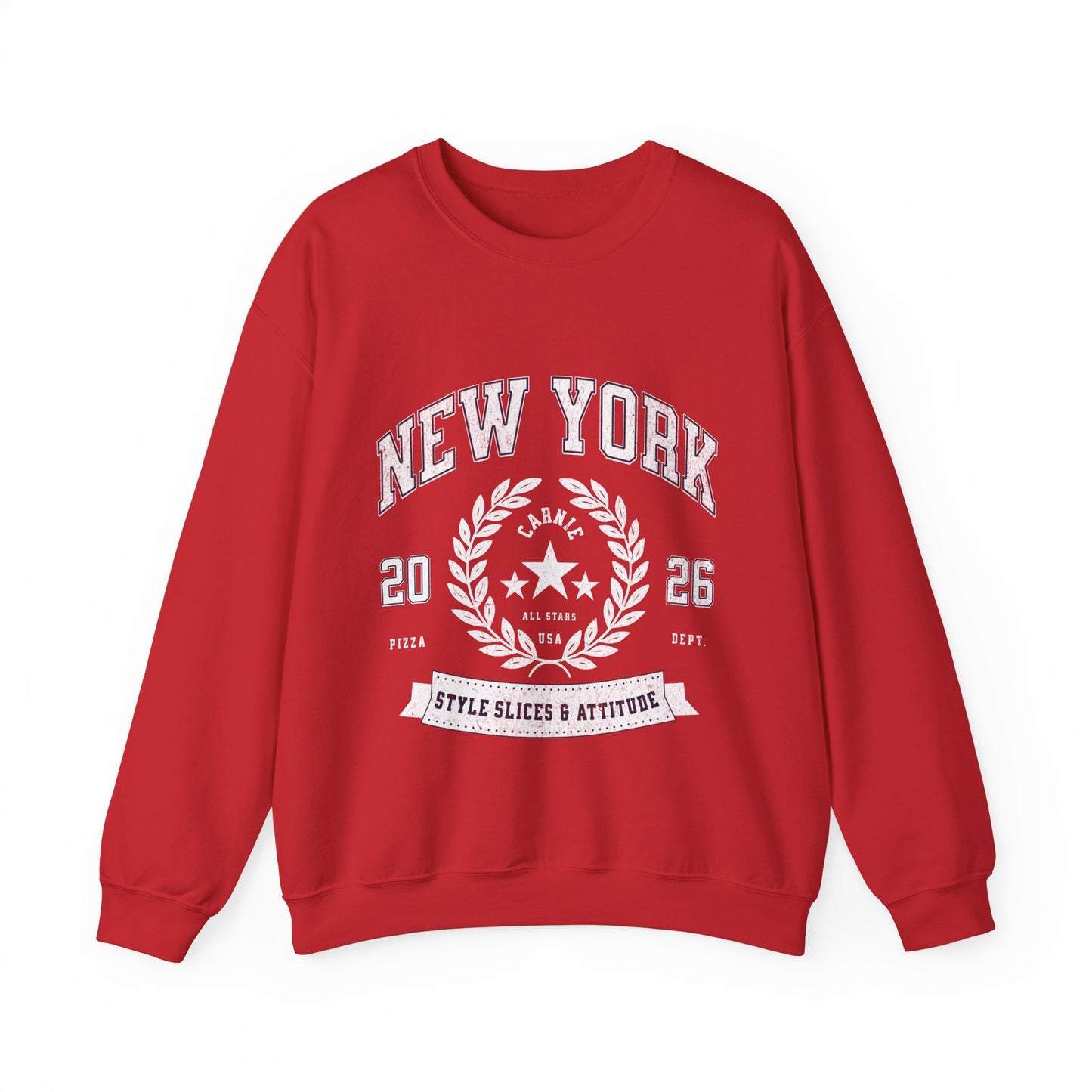 New York Crewneck Sweatshirt – 'Style, Slices & Attitude' Vintage Crest Pullover
