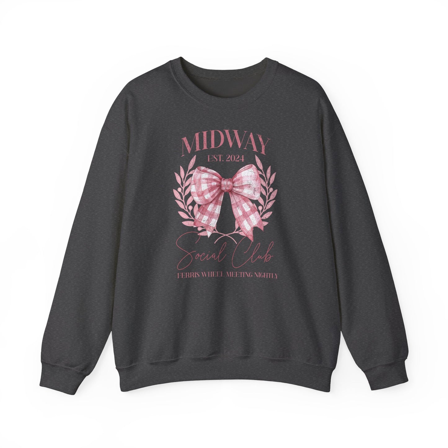 Crewneck Sweatshirt — Midway Est. 2024 Pink Gingham Bow Floral Design