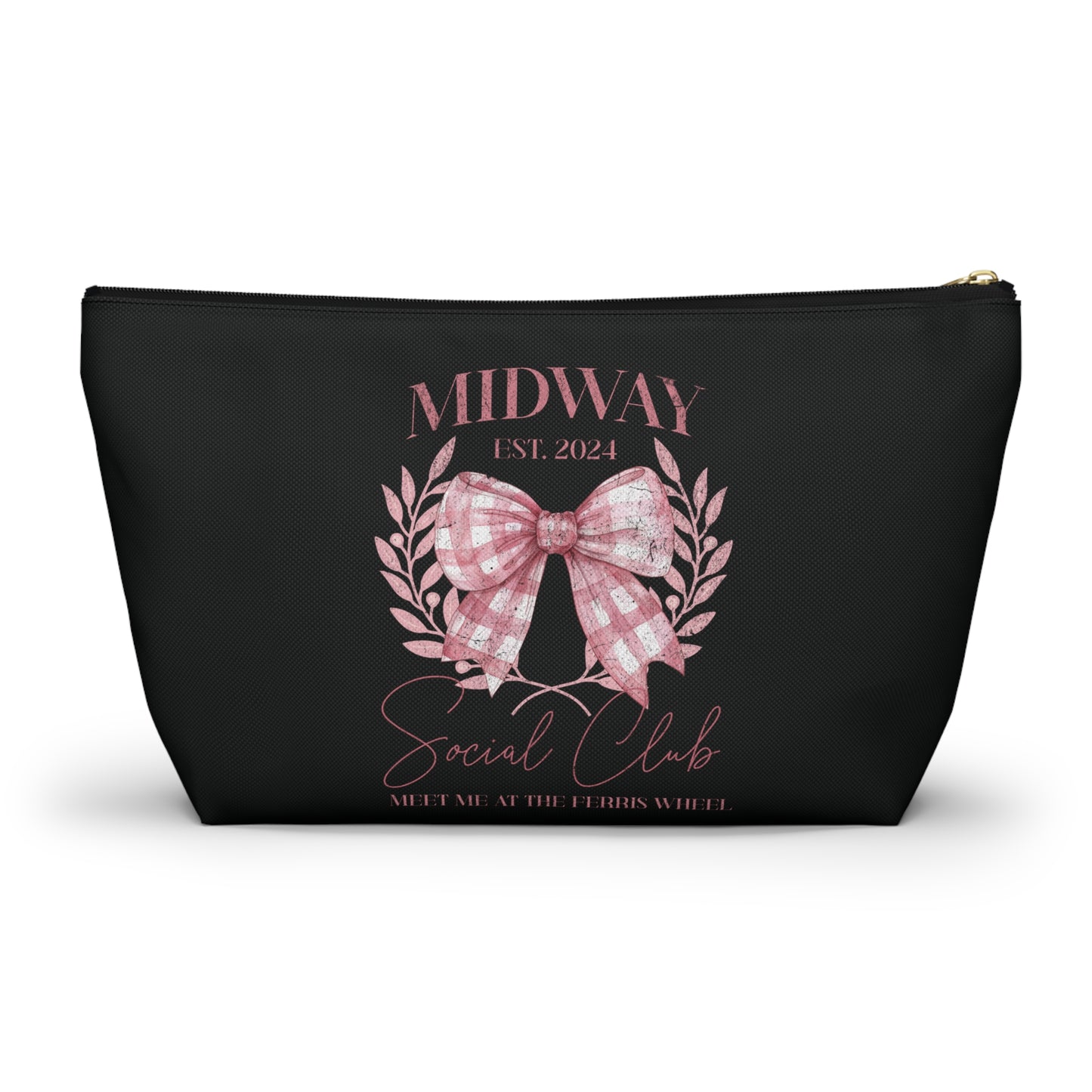 Midway Social Club | CARNI | Fair |Pink Gingham Bow Wreath Accessory Pouch | T-Bottom Cosmetic Bag