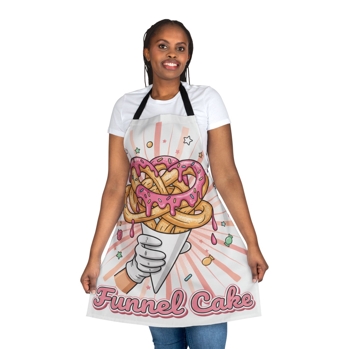 Funnel Cake Apron - Carnival Fair Food Cooking Apron with Pink Drizzle Design
