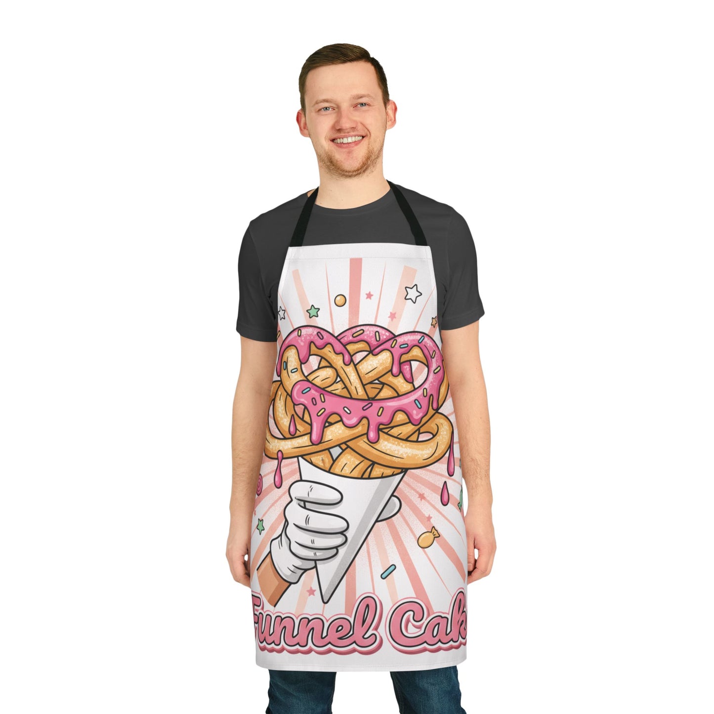 Funnel Cake Apron - Carnival Fair Food Cooking Apron with Pink Drizzle Design