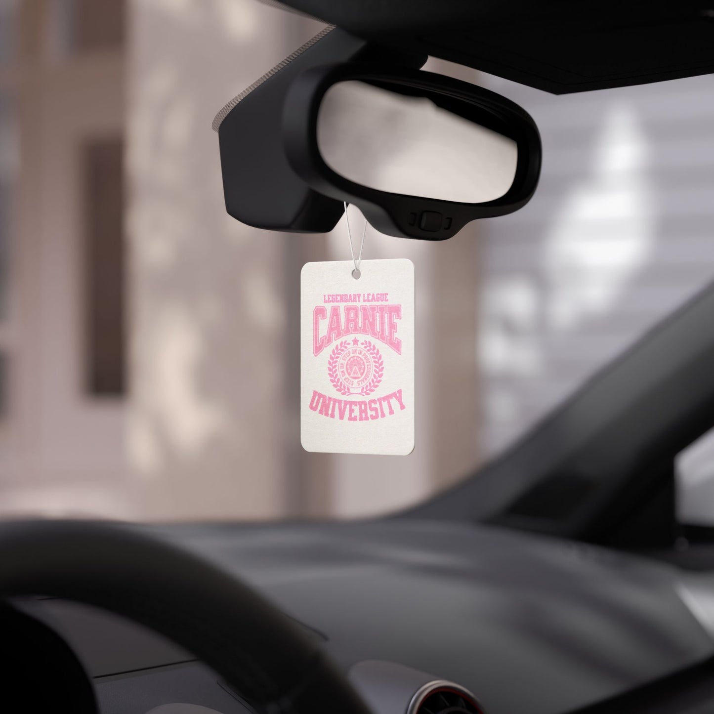 Carnie University Car Air Freshener — Pink Collegiate Scented Hanging Tag