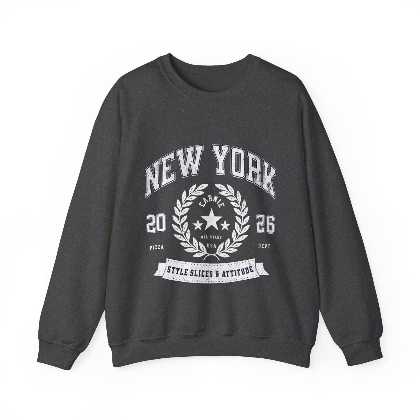 New York Crewneck Sweatshirt – 'Style, Slices & Attitude' Vintage Crest Pullover