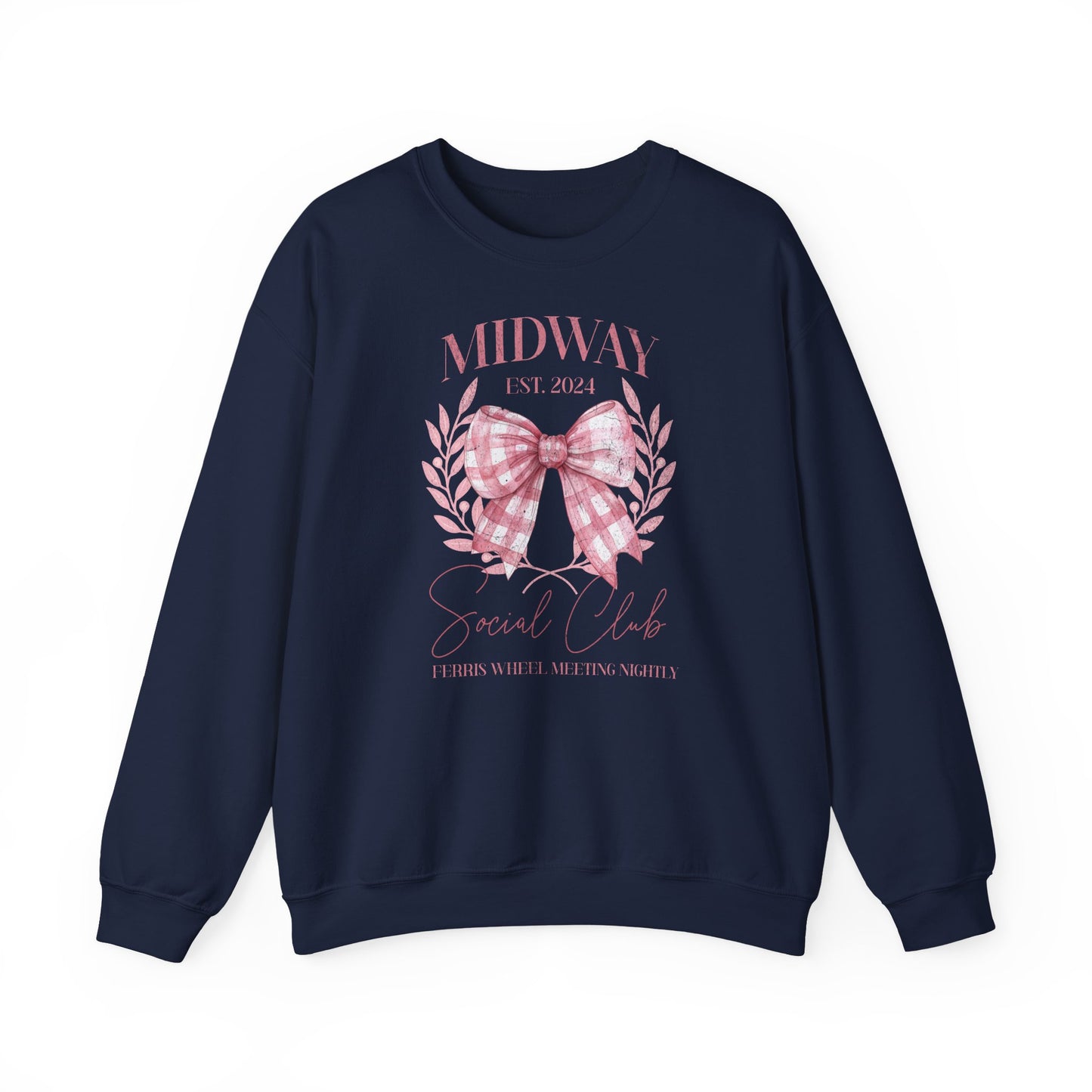Crewneck Sweatshirt — Midway Est. 2024 Pink Gingham Bow Floral Design