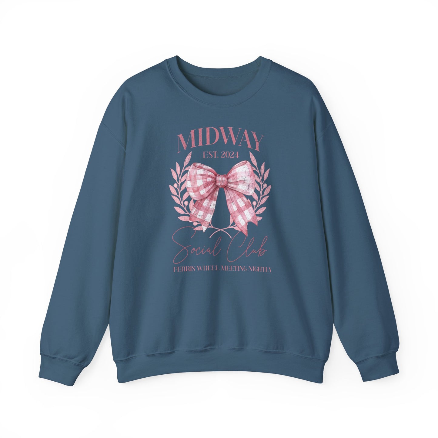 Crewneck Sweatshirt — Midway Est. 2024 Pink Gingham Bow Floral Design